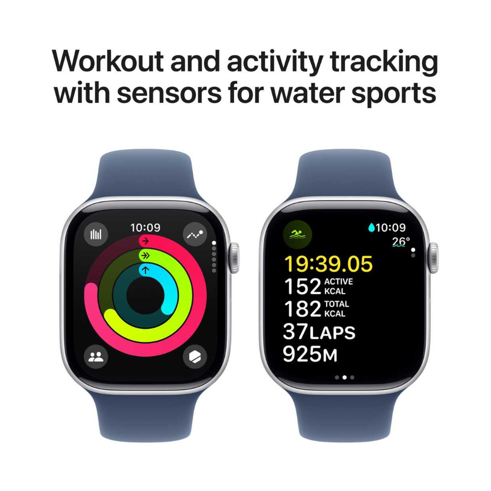 Apple Watch Series 10 GPS 46mm Silver Aluminum Case with Denim Sport Band – S/M