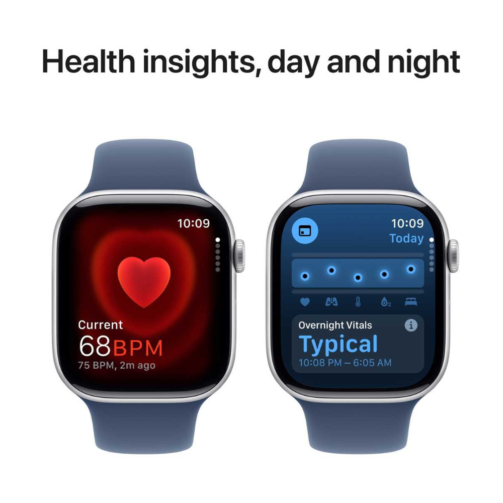 Apple Watch Series 10 GPS 46mm Silver Aluminum Case with Denim Sport Band – S/M