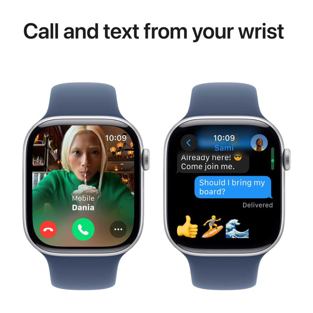 Apple Watch Series 10 GPS 46mm Silver Aluminum Case with Denim Sport Band – S/M