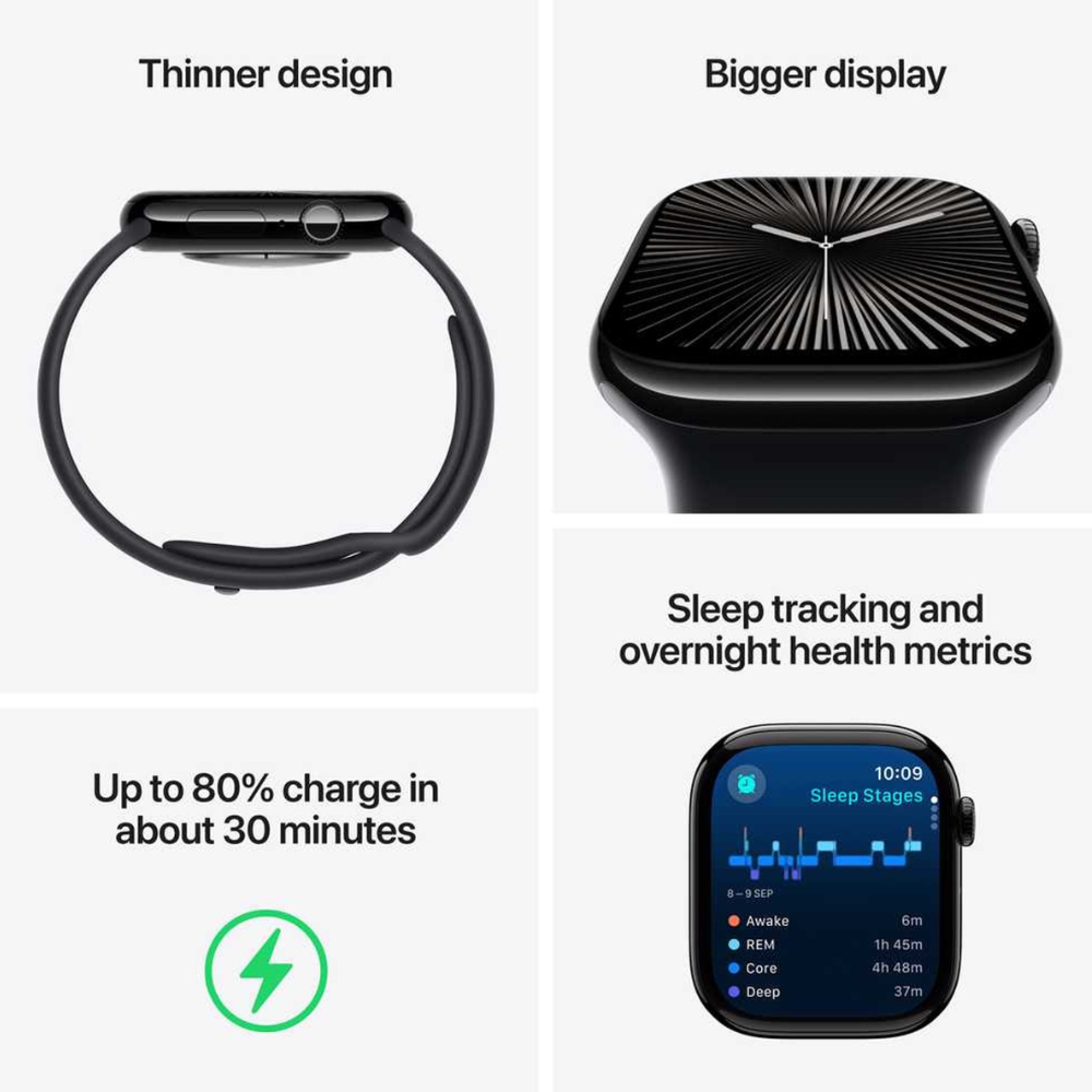 Apple Watch Series 10 GPS + Cellular 46mm Silver Aluminum Case with Blue Cloud Sport Loop