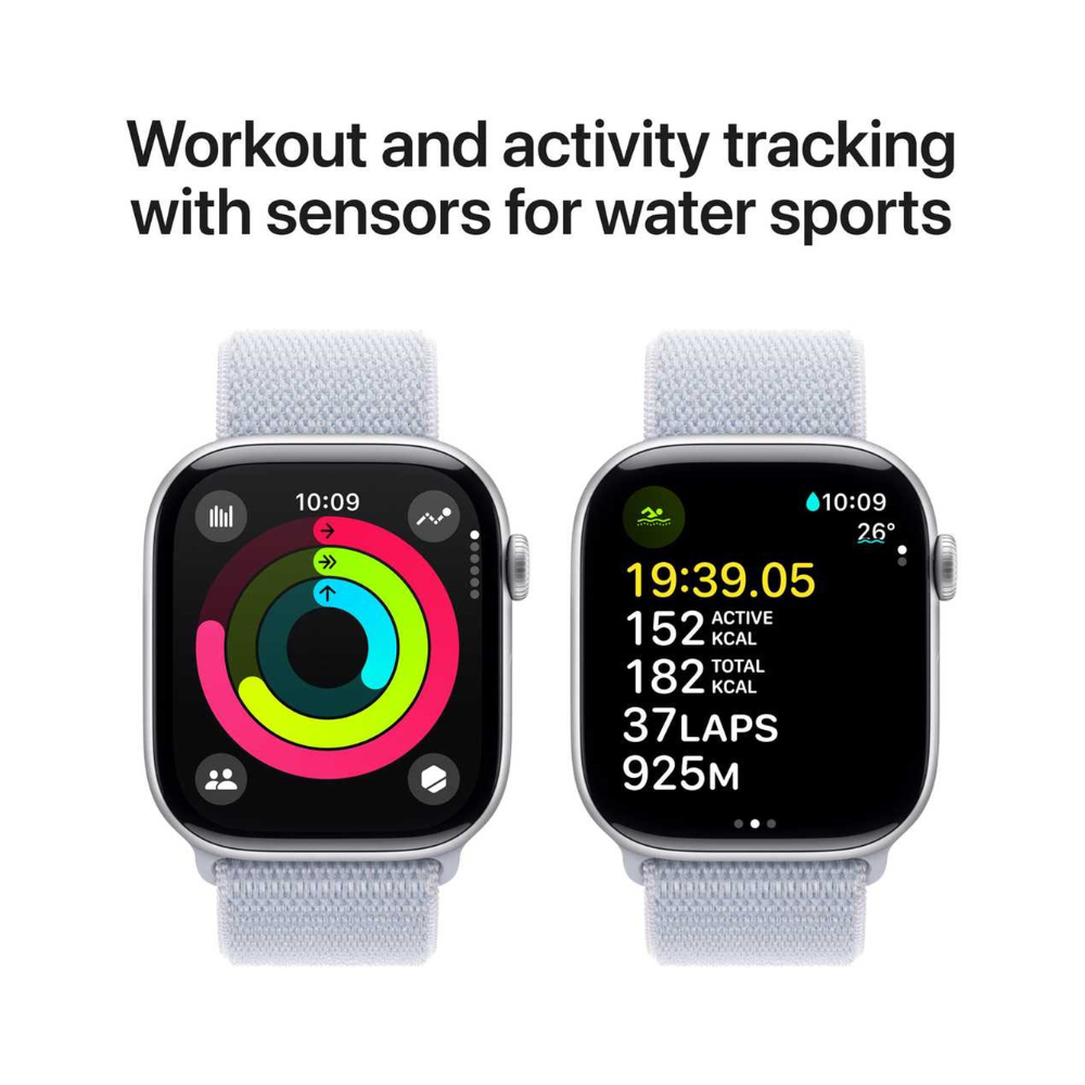 Apple Watch Series 10 GPS + Cellular 46mm Silver Aluminum Case with Blue Cloud Sport Loop