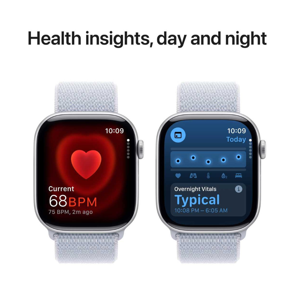 Apple Watch Series 10 GPS + Cellular 46mm Silver Aluminum Case with Blue Cloud Sport Loop