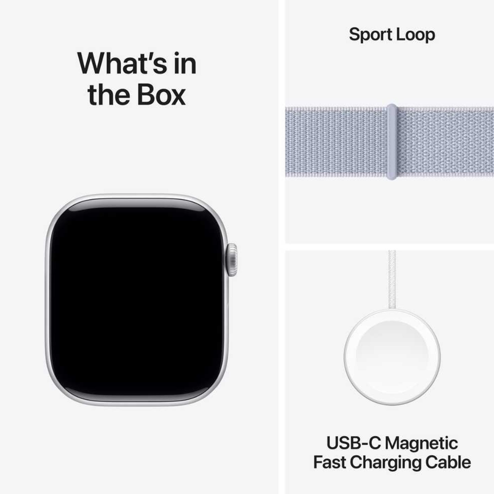 Apple Watch Series 10 GPS + Cellular 46mm Silver Aluminum Case with Blue Cloud Sport Loop