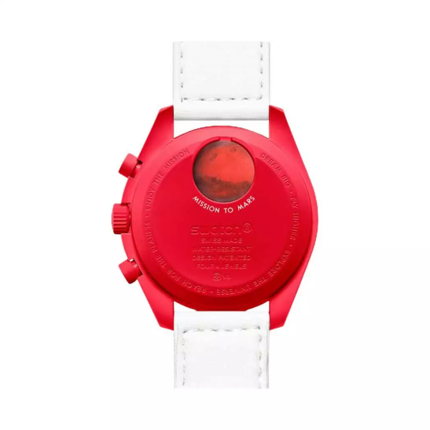 Omega X Swatch Mission To Mars So33R100 Moonswatch Red Bioceramic 42Mm White Straps Unisex Watch