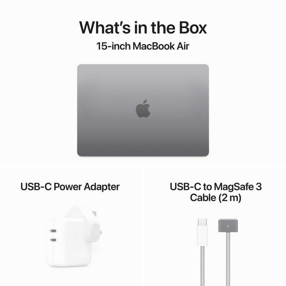 Apple MacBook Air 15-inch (2024) – M3 with 8-core CPU / 8GB RAM / 512GB SSD / 10-core GPU / macOS Sonoma / English Keyboard / Space Grey / Middle East Version