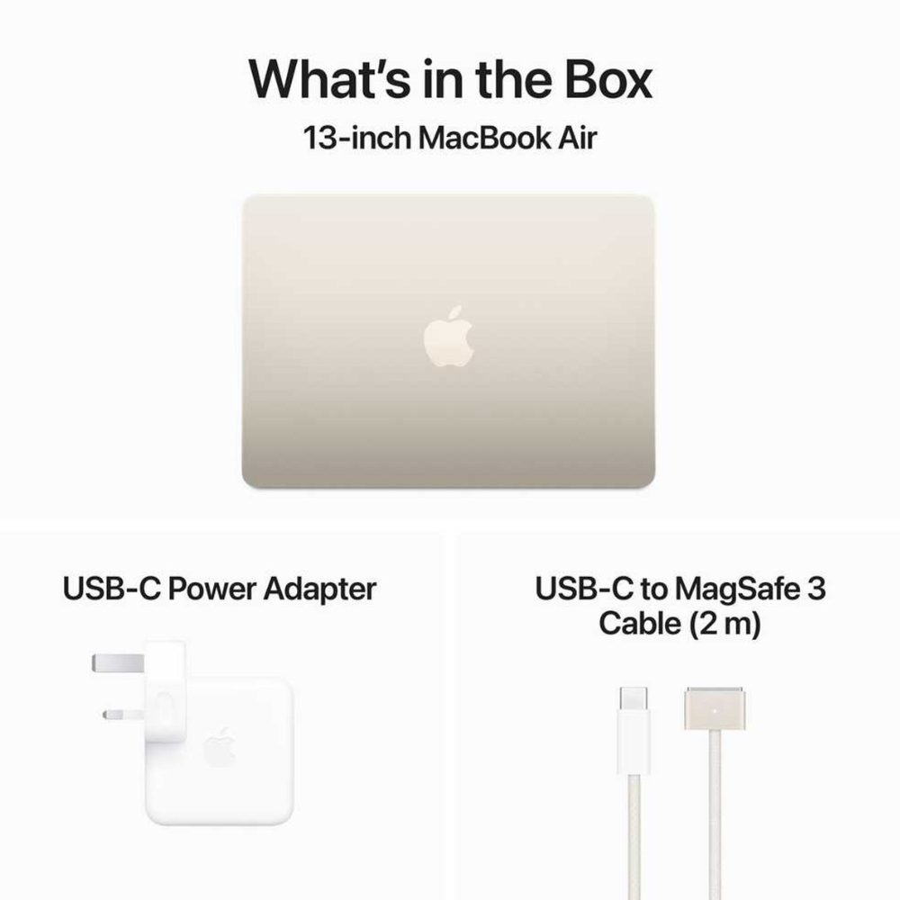 Apple MacBook Air 13-inch (2024) – M3 with 8-core CPU / 8GB RAM / 512GB SSD / 10-core GPU / macOS Sonoma / English & Arabic Keyboard / Starlight / Middle East Version