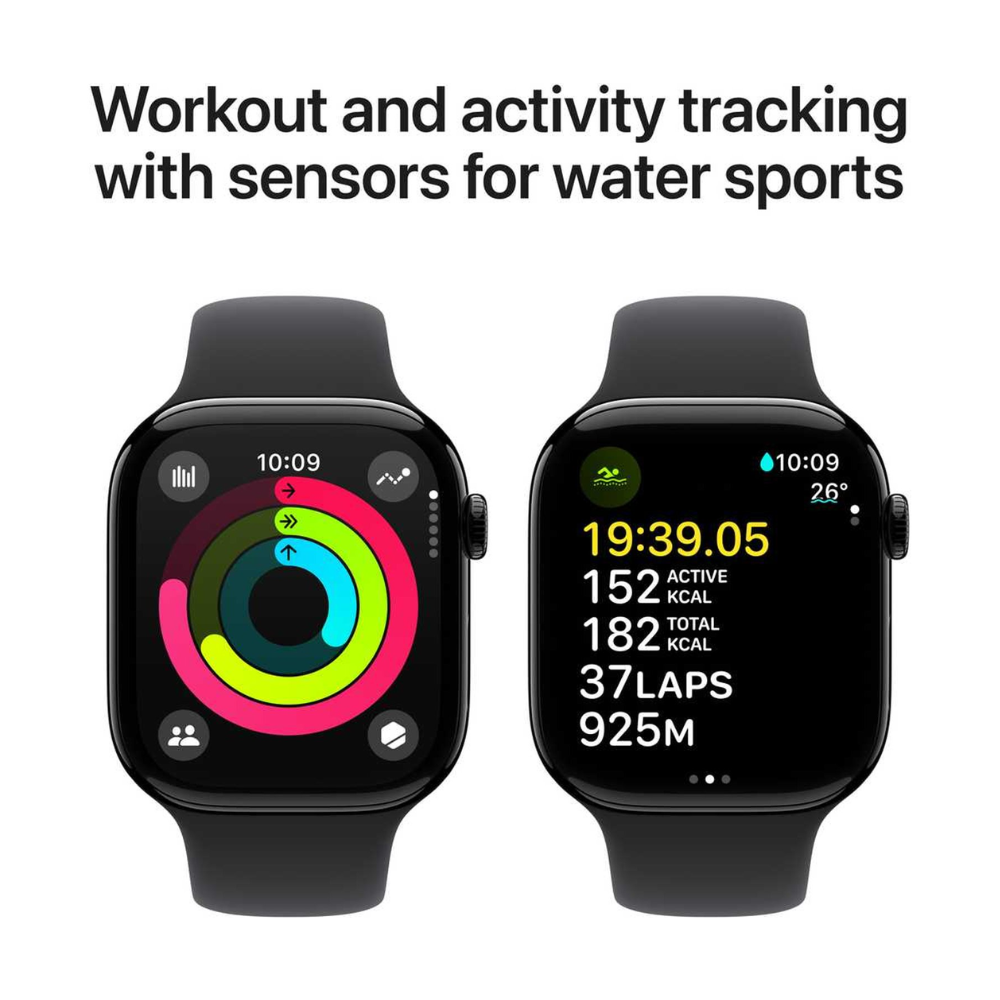 Apple Watch Series 10 GPS 46mm Jet Black Aluminum Case with Black Sport Band – S/M