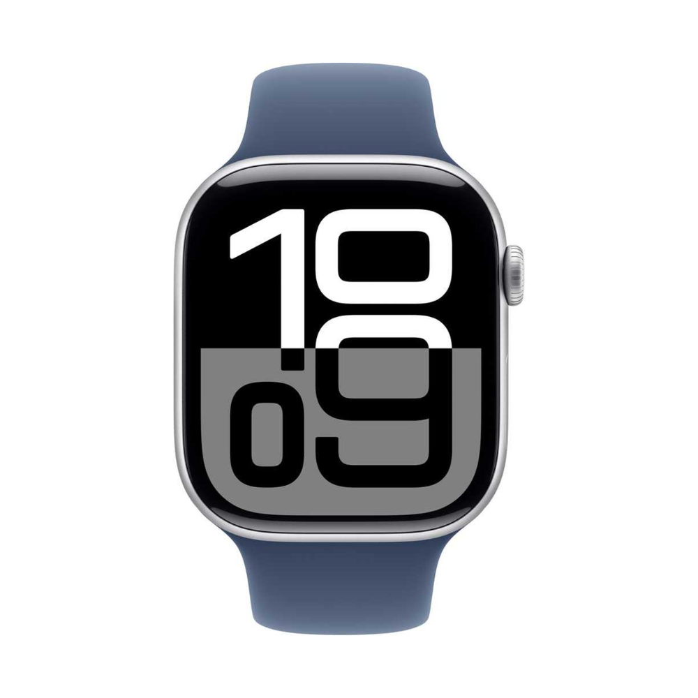 Apple Watch Series 10 GPS 46mm Silver Aluminum Case with Denim Sport Band – S/M