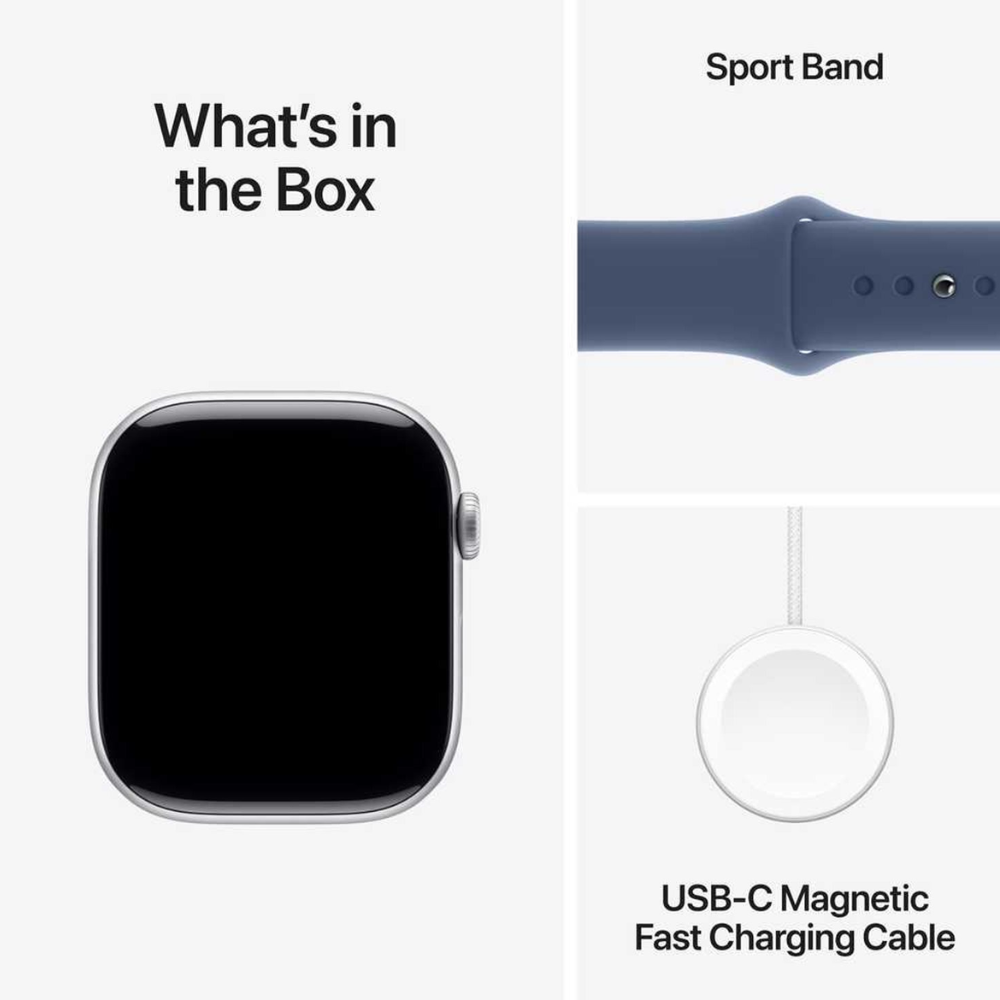 Apple Watch Series 10 GPS 46mm Silver Aluminum Case with Denim Sport Band – S/M