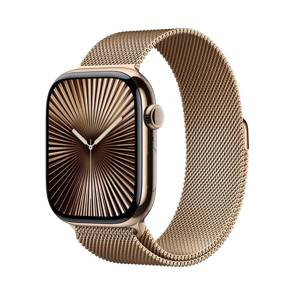 Apple Watch Series 10 GPS + Cellular 46mm Gold Titanium Case with Gold Milanese Loop – S/M