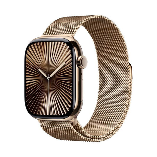 Apple Watch Series 10 GPS + Cellular 46mm Gold Titanium Case with Gold Milanese Loop – S/M