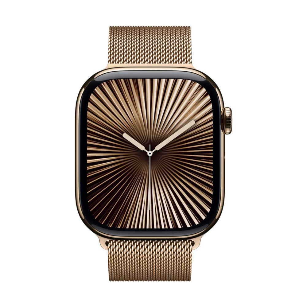 Apple Watch Series 10 GPS + Cellular 46mm Gold Titanium Case with Gold Milanese Loop – S/M
