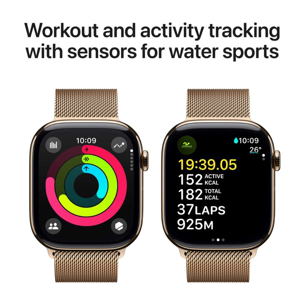 Apple Watch Series 10 GPS + Cellular 46mm Gold Titanium Case with Gold Milanese Loop – S/M