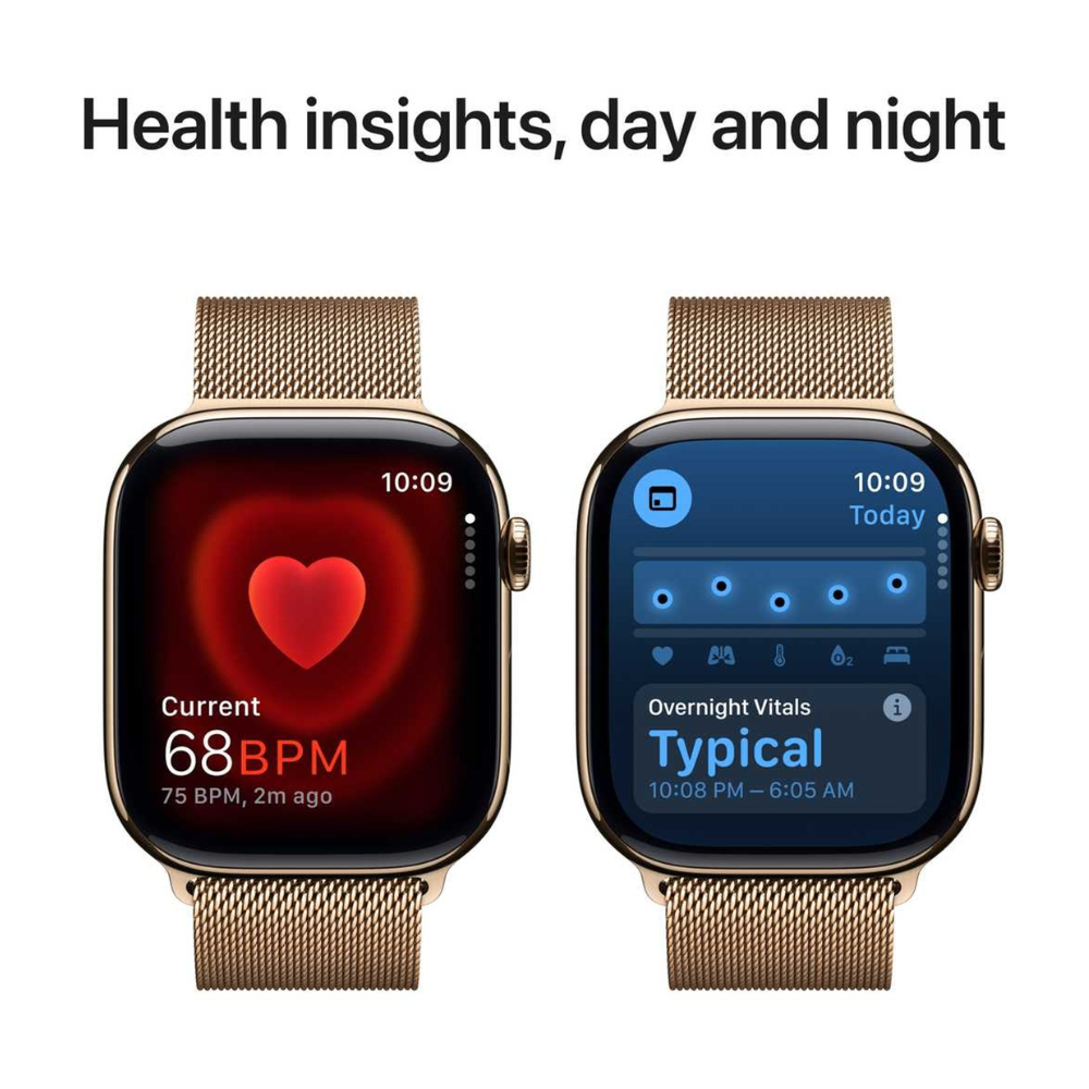Apple Watch Series 10 GPS + Cellular 46mm Gold Titanium Case with Gold Milanese Loop – S/M