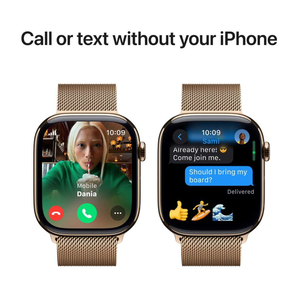 Apple Watch Series 10 GPS + Cellular 46mm Gold Titanium Case with Gold Milanese Loop – S/M