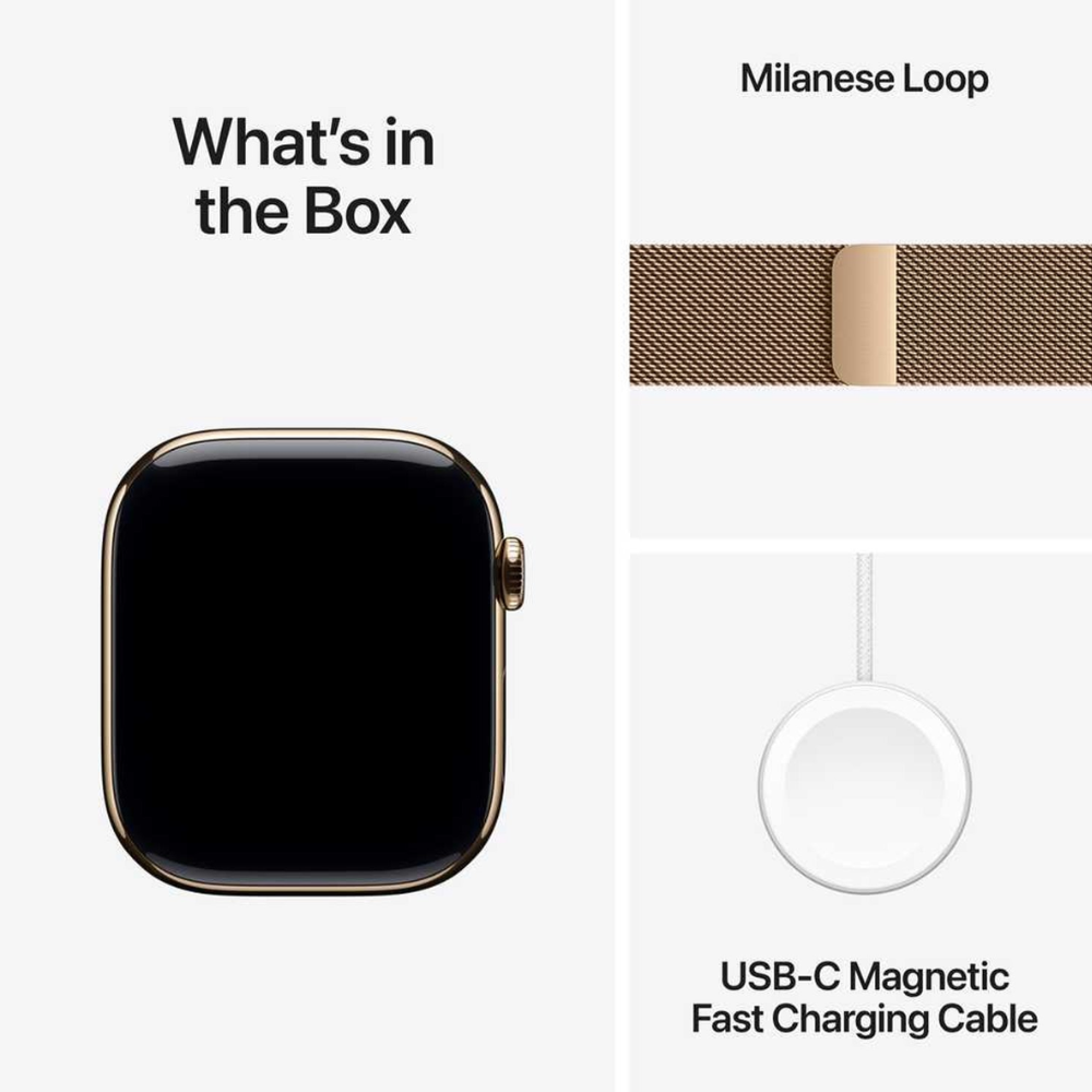 Apple Watch Series 10 GPS + Cellular 46mm Gold Titanium Case with Gold Milanese Loop – S/M