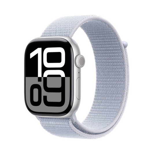 Apple Watch Series 10 GPS + Cellular 46mm Silver Aluminum Case with Blue Cloud Sport Loop