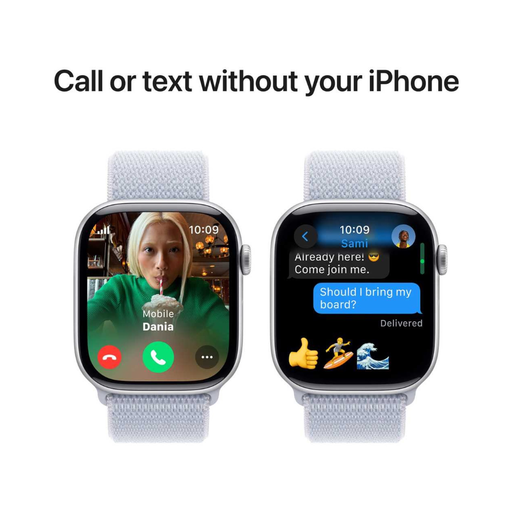 Apple Watch Series 10 GPS + Cellular 46mm Silver Aluminum Case with Blue Cloud Sport Loop