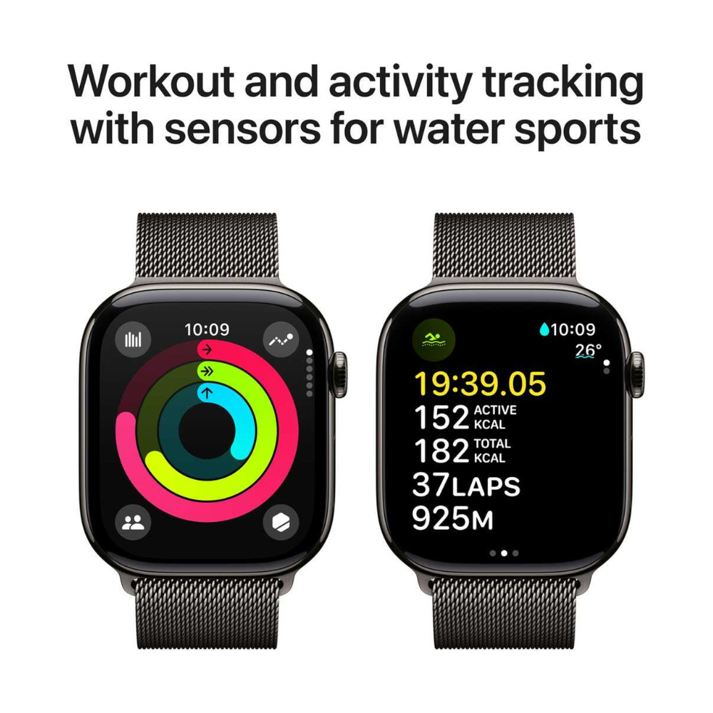Apple Watch Series 10 GPS + Cellular 46mm – Black Stainless Steel Case with Graphite Milanese Loop, Middle East Version