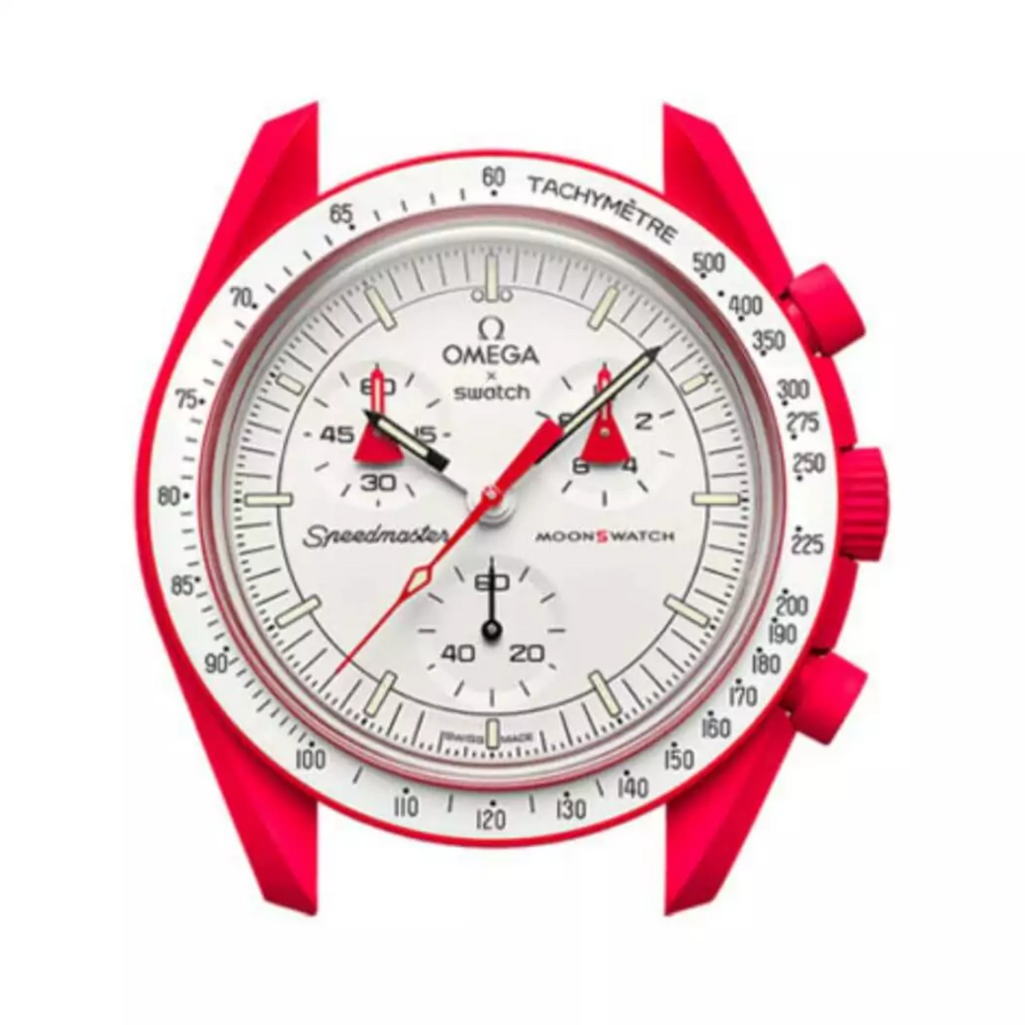 Omega X Swatch Mission To Mars So33R100 Moonswatch Red Bioceramic 42Mm White Straps Unisex Watch