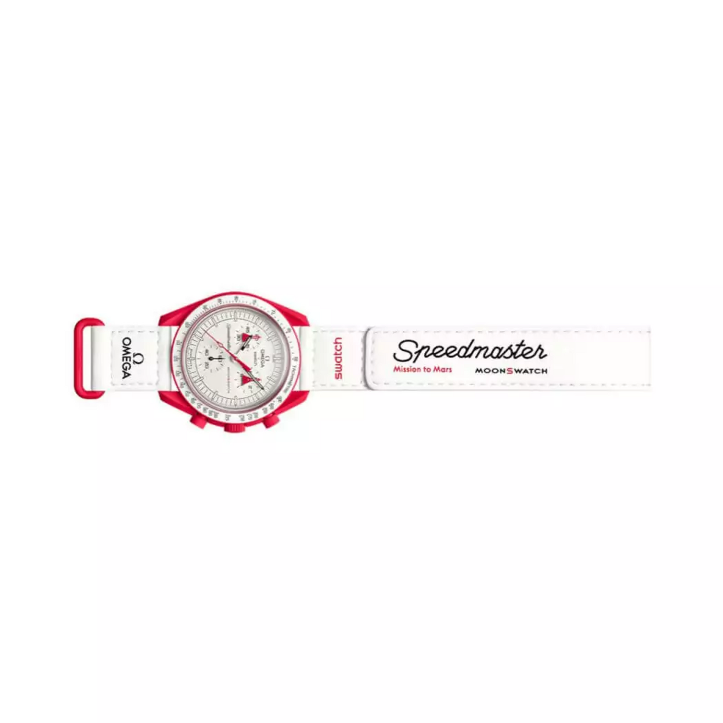 Omega X Swatch Mission To Mars So33R100 Moonswatch Red Bioceramic 42Mm White Straps Unisex Watch