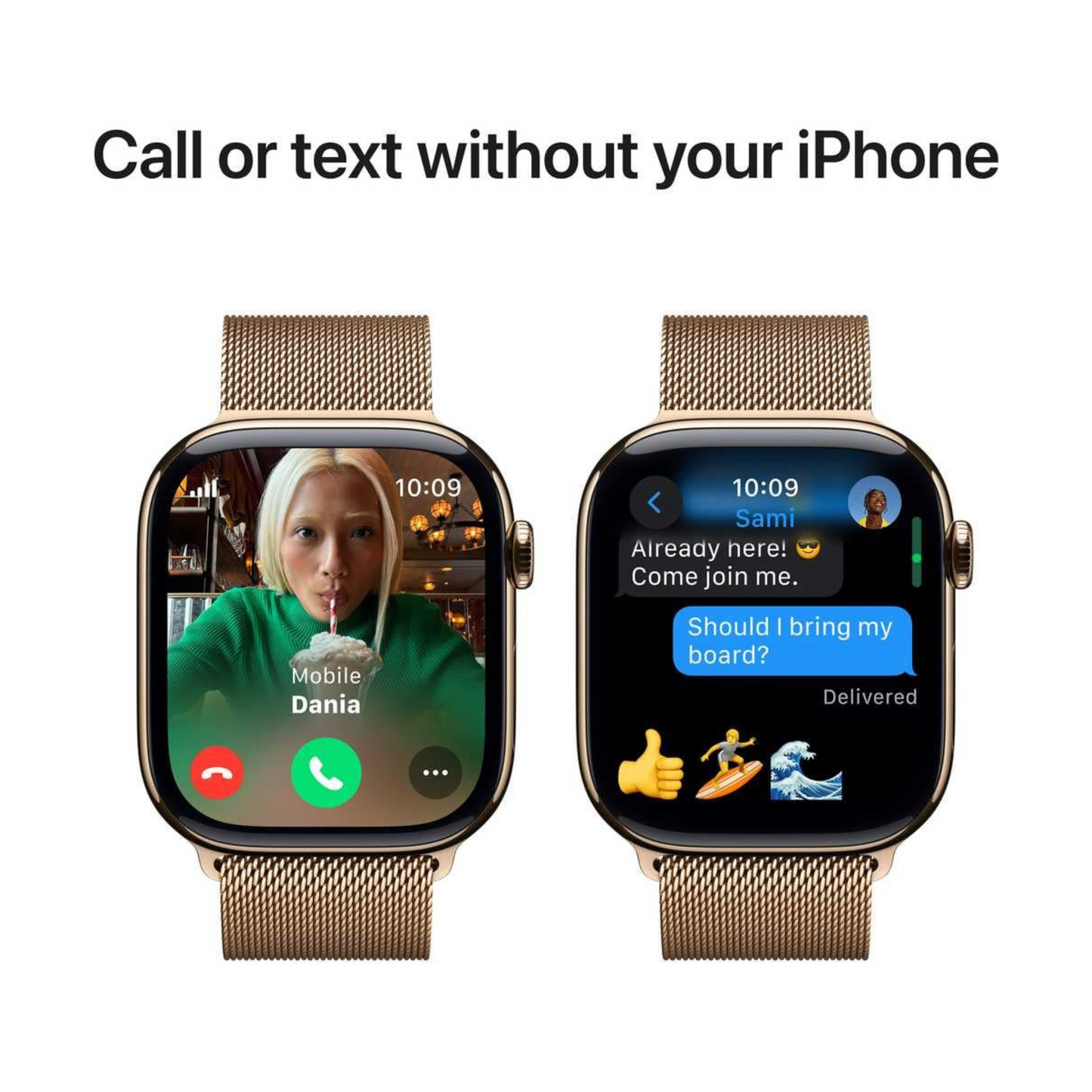 Apple Watch Series 10 GPS + Cellular 46mm Gold Titanium Case with Gold Milanese Loop – S/M