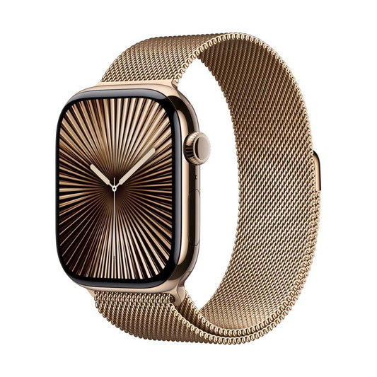 Apple Watch Series 10 GPS + Cellular 46mm Gold Titanium Case with Gold Milanese Loop – S/M