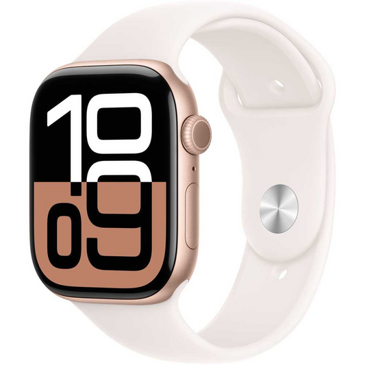 Roll over image to zoom in APPLE  Apple Watch Series 10 GPS 46mm Rose Gold Aluminum Case with Light Blush Sport Band – M/L