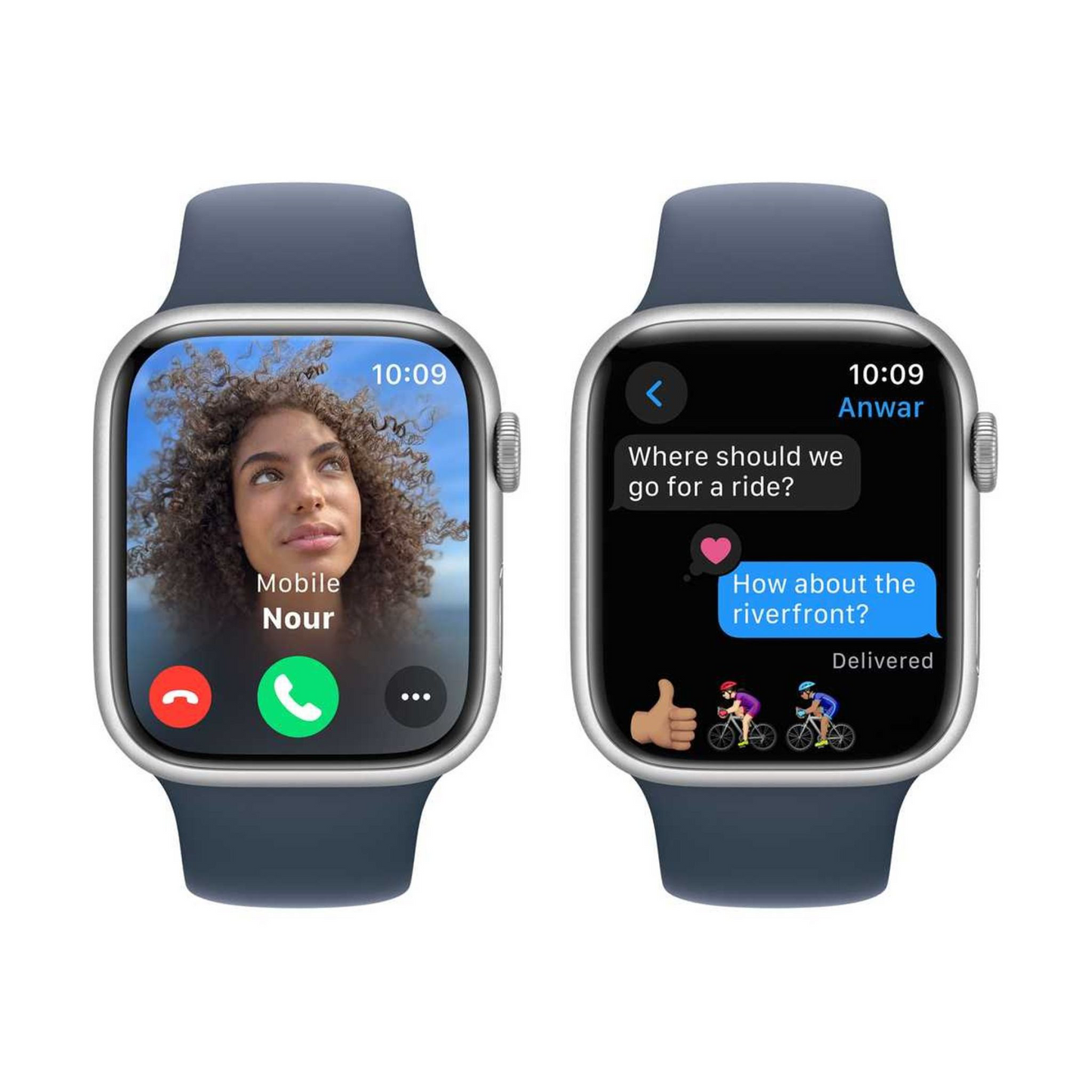 Apple Watch Series 9 GPS 45mm Silver Aluminum Case with Storm Blue Sport Band M/L